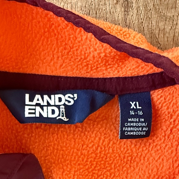Lands' End Orange and Gray Fleece Pullover - Picture 3 of 4
